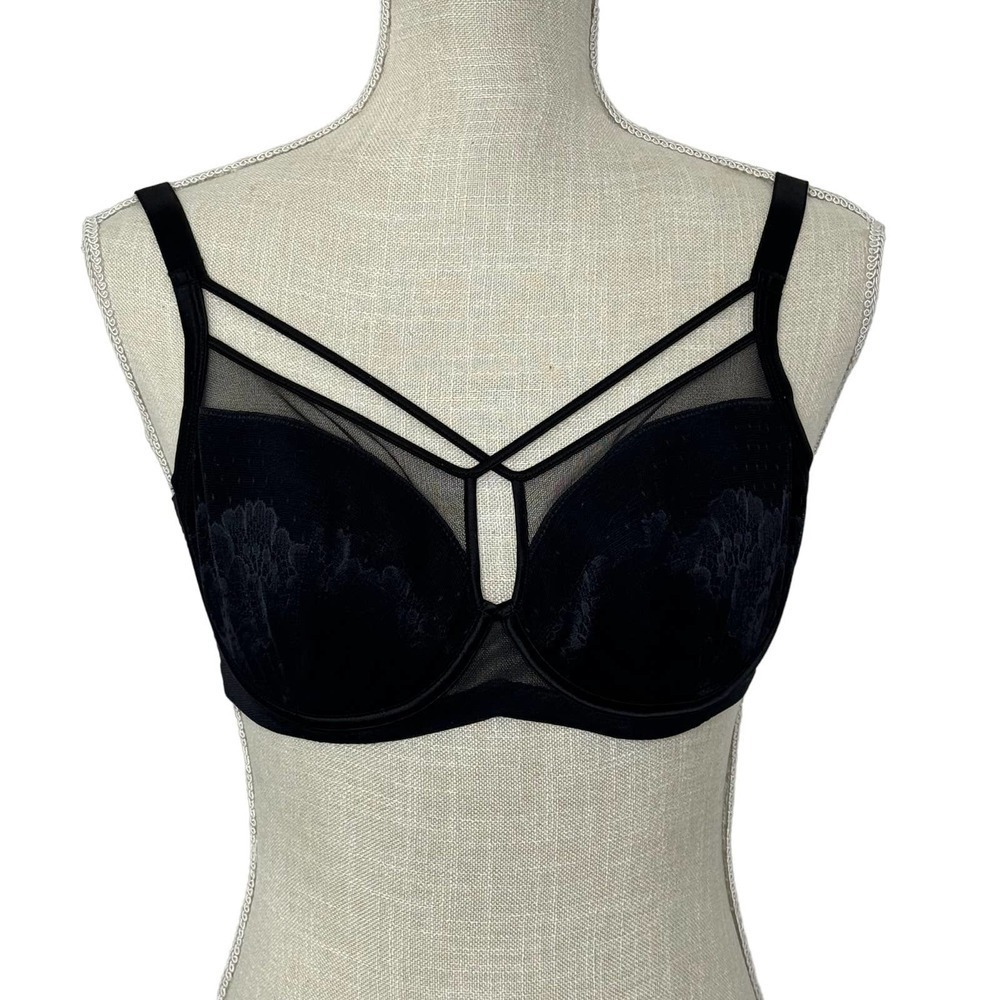 Understance Harper Smooth‎ Lace Flexwire strappy soft cup bra 34D Black